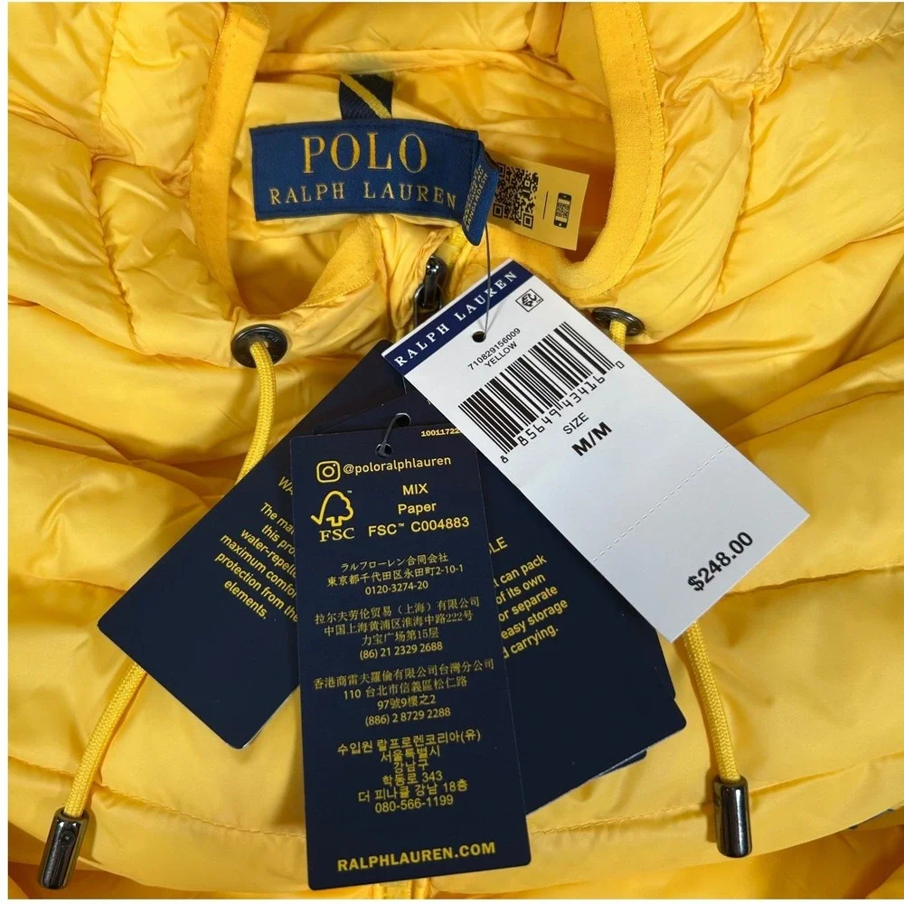 Polo Ralph Lauren Recycled‎ Nylon-terra Hood Coat Mens Medium Yellow Packable